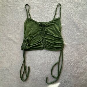 Green Ruched Spaghetti Strap Top